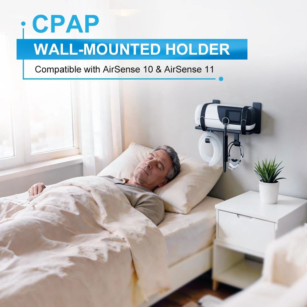 CPAP Wall Mount Shelf Compatible with S10/S11 Bedside Organizer with Adjustable Angle CPAP Hose Holder & Hook for CPAP Mask Tube