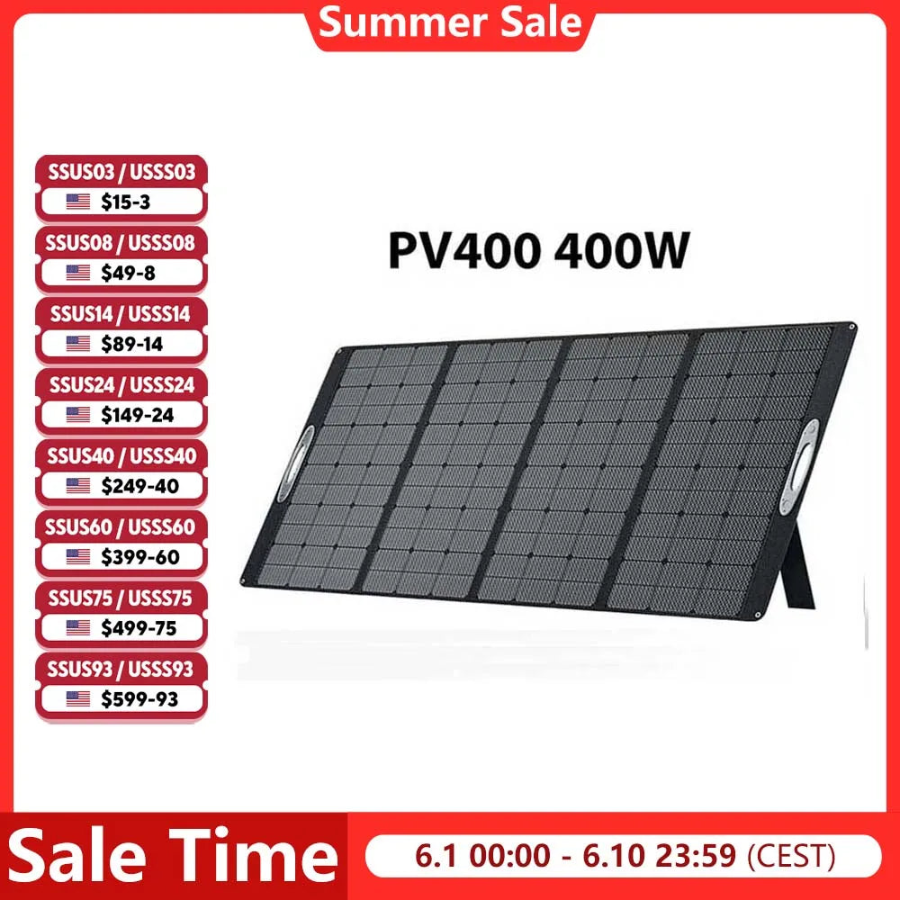OUKITEL PV400 Portable Solar Panel 400W for Power Station, Solar Generator P2001, Foldable Solar Charger for RV, Camping, Power
