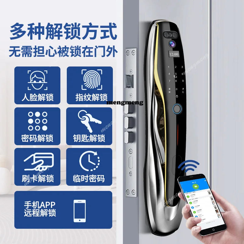 Smart lock with surveillance camera fingerprint facial recognition password door lock