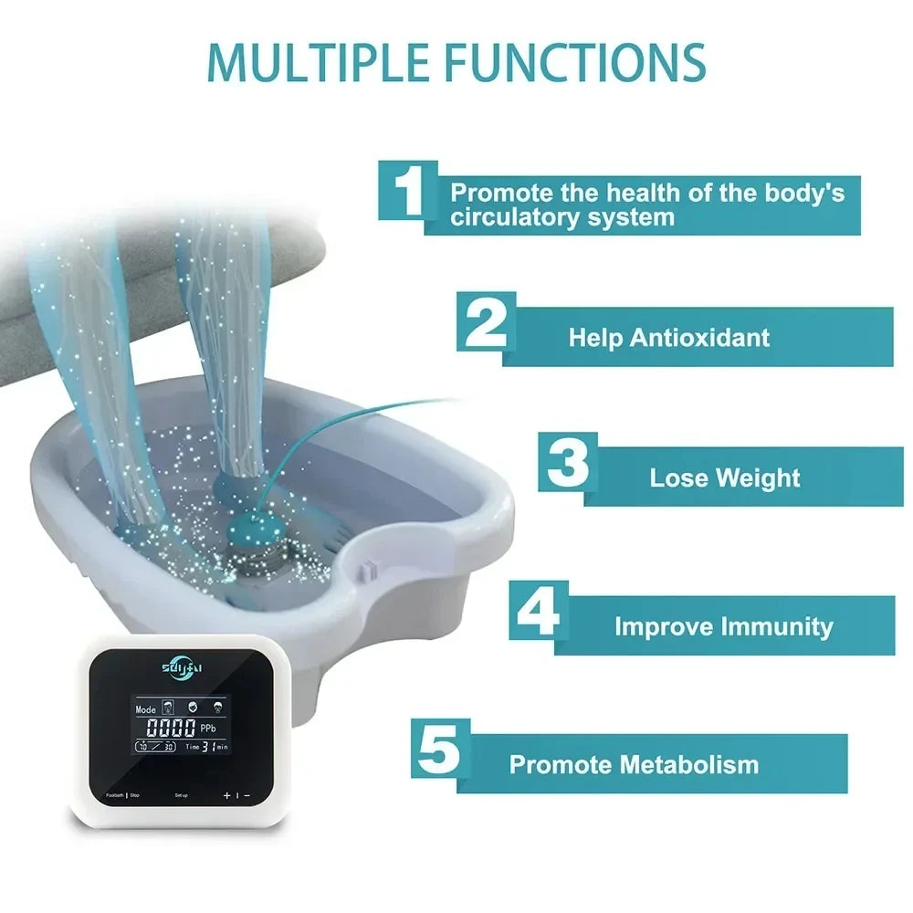 Ionic detox foot spa machine with digital control, vibrating tub, and array for home health, wellness, and cleansing.