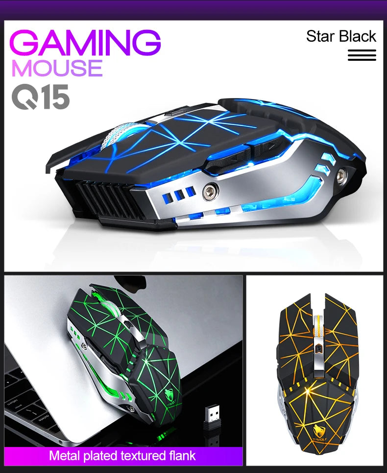 T-WOLF Thunderwolf Q15 Rechargeable Wireless Mouse RGB Glow Game Office Silent Laptop 2.4g Rechargeable Wireless Mouse