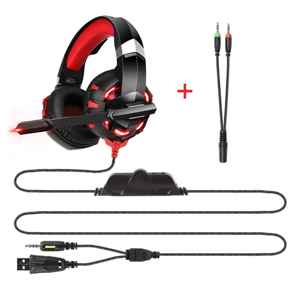 Wired Gaming Headphones with Mic - Over-Ear Noise-Cancelling Headset Red Tidesmit
