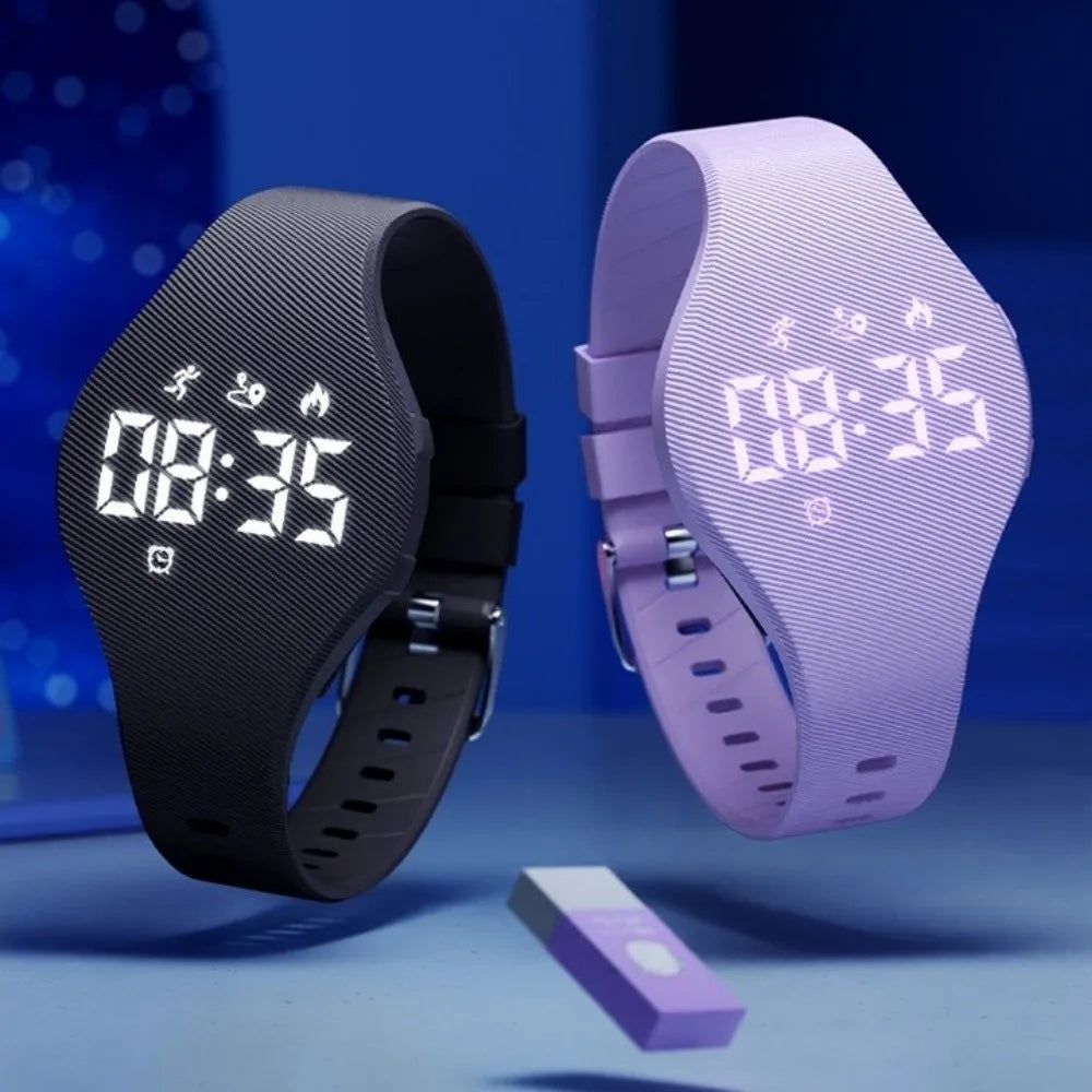 LED Digital Kids Smart Silicone Wristband Waterproof with Running Pedometer Vibrating Alarm Clock Monitor Vibration