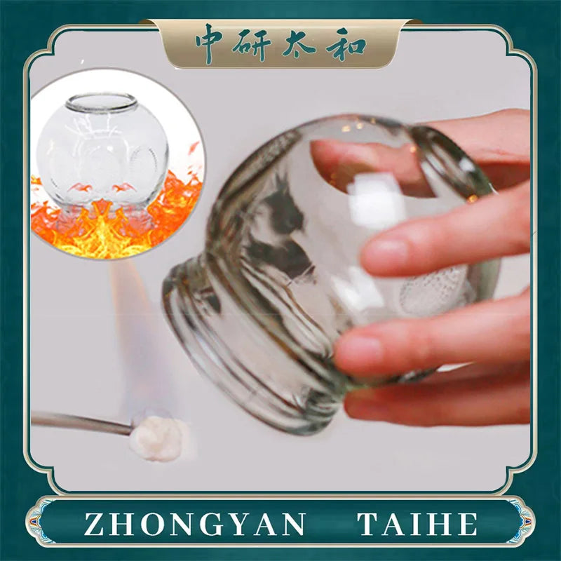 Extra thick glass cupping set with ignition rod for professional and home fire cupping therapy.