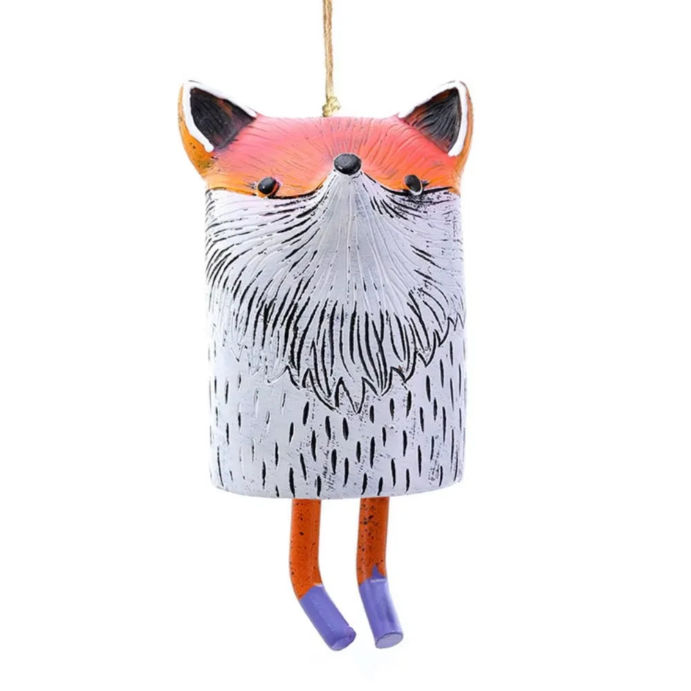 Cute resin fox wind chime for rustic garden decor, a charming outdoor animal pendant gift for nature lovers.