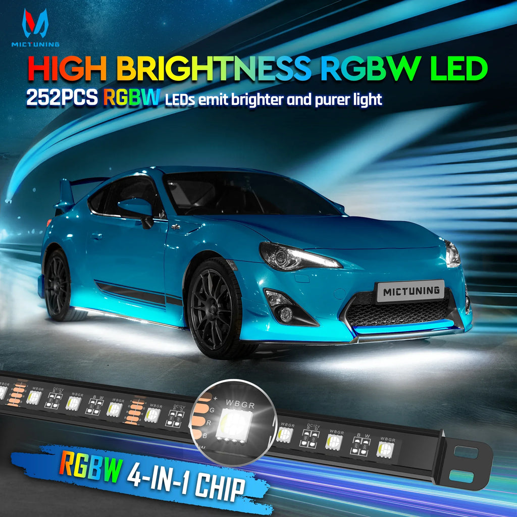 RGBW LED light strip with 4-in-1 chips for underglow vehicle accent lighting.