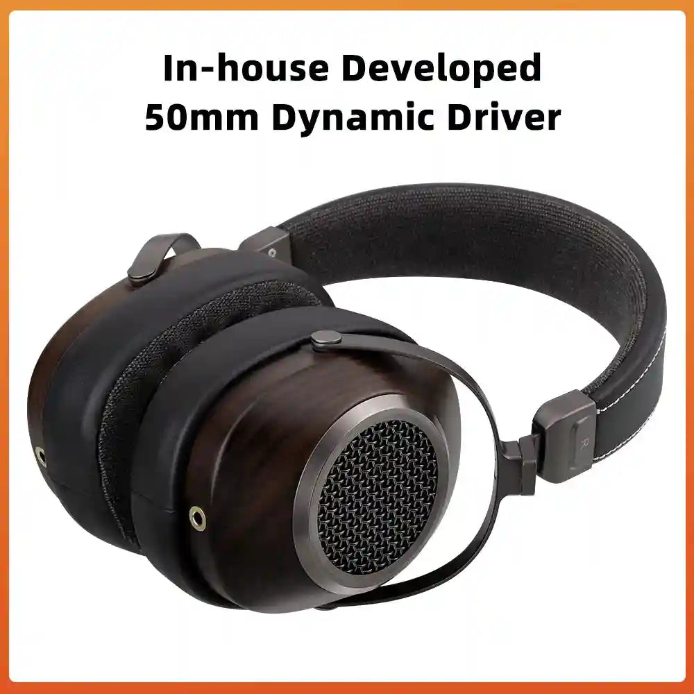 Tidesmit Open Back Wooden Headphones | 50mm Dynamic Driver | Black Tidesmit