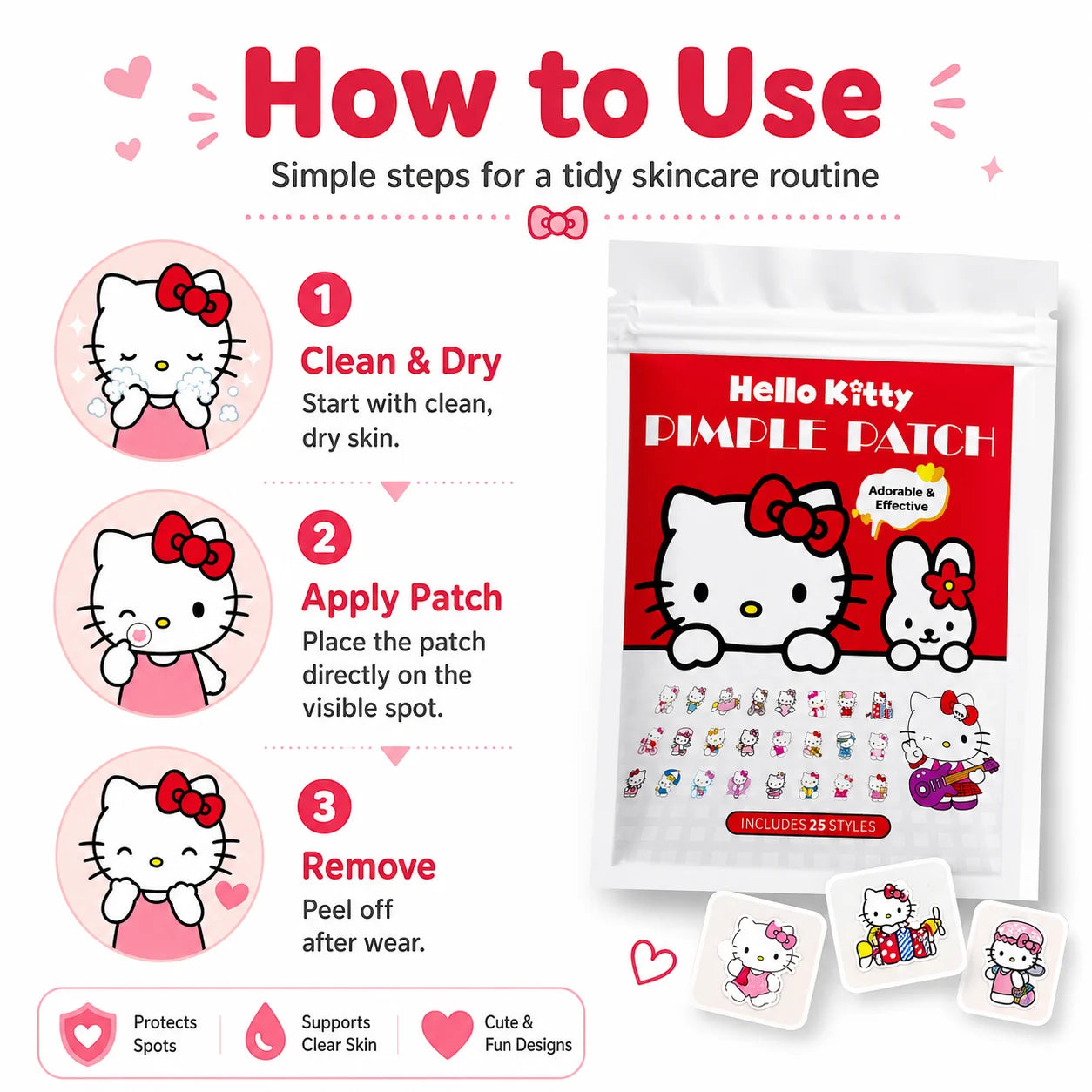 125PCS Sanrio Hello Kitty Acne Patch, Hydrocolloid Acne Patch, Makeup Blemish Pimple Patch, Waterproof and Sweatproof