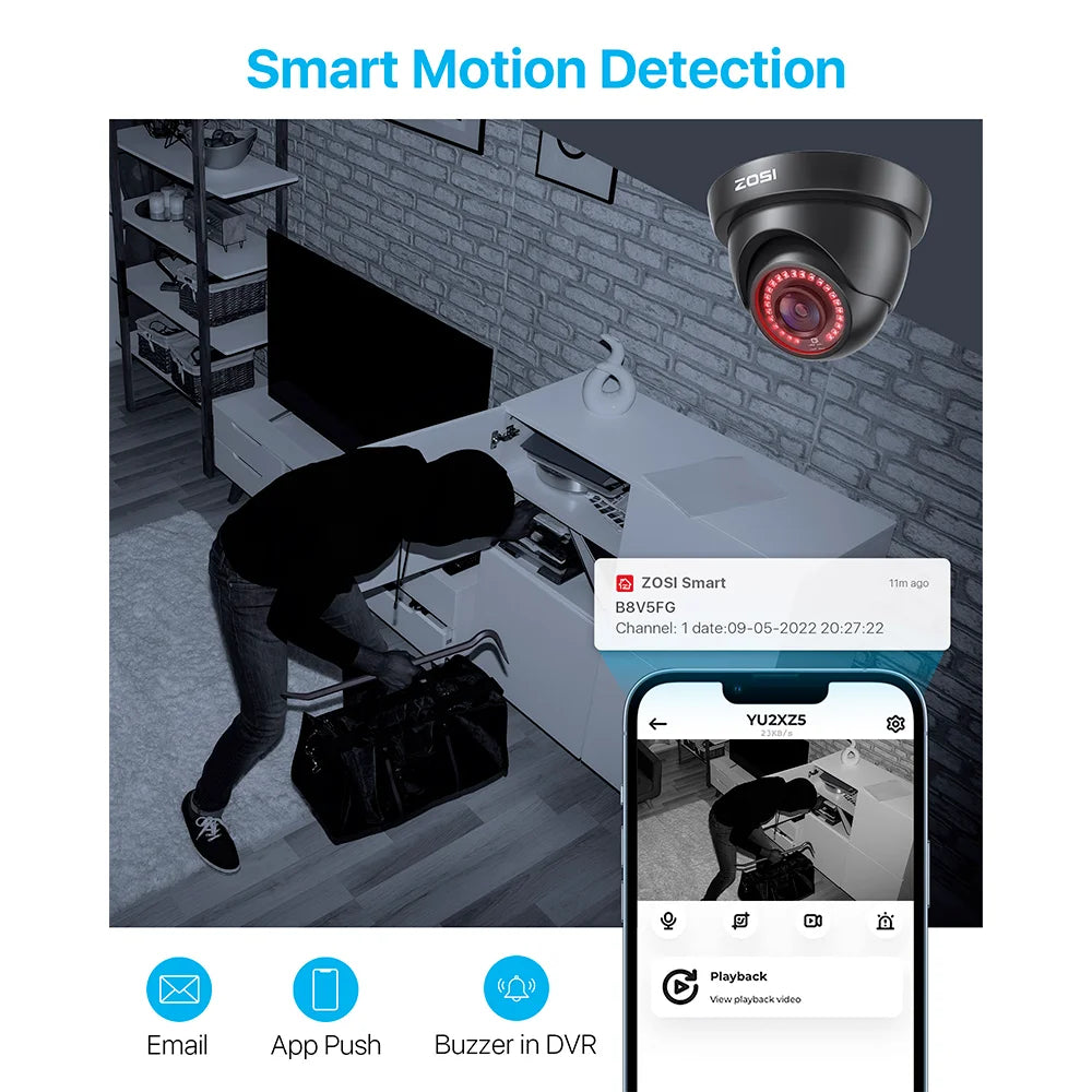 ZOSI 8CH Security Camera System H.265+ 5MP Lite HD-TVI Video DVR recorder 4x1080P Indoor Outdoor Wired Surveillance CCTV Cameras