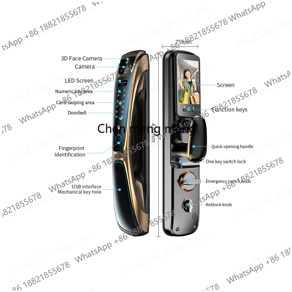 Automatic Fingerprint Electronic Digital Tuya 3D Face Recognition Door Lock Smart Cards Keys Video Camera Lock For Home