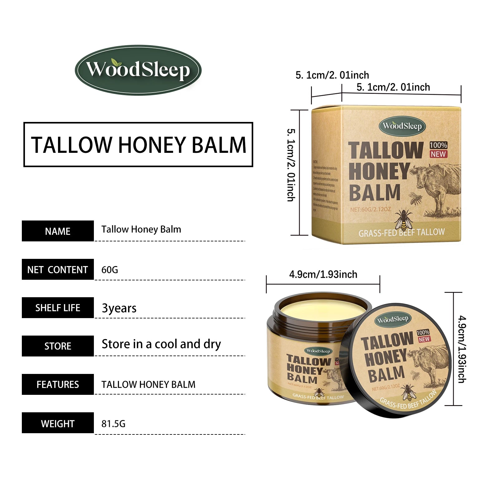 WOODSLEEP Tallow Honey Balm Powerful Moisturizing Keep Skin Moist Smooth Relieve Dryness Easy To Absorb