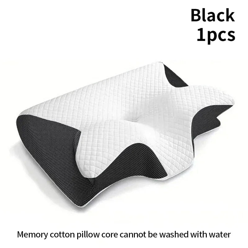 Memory Foam Ergonomic Pillow for Neck Support - High Density Foam Massage Cushion Black Tidesmit