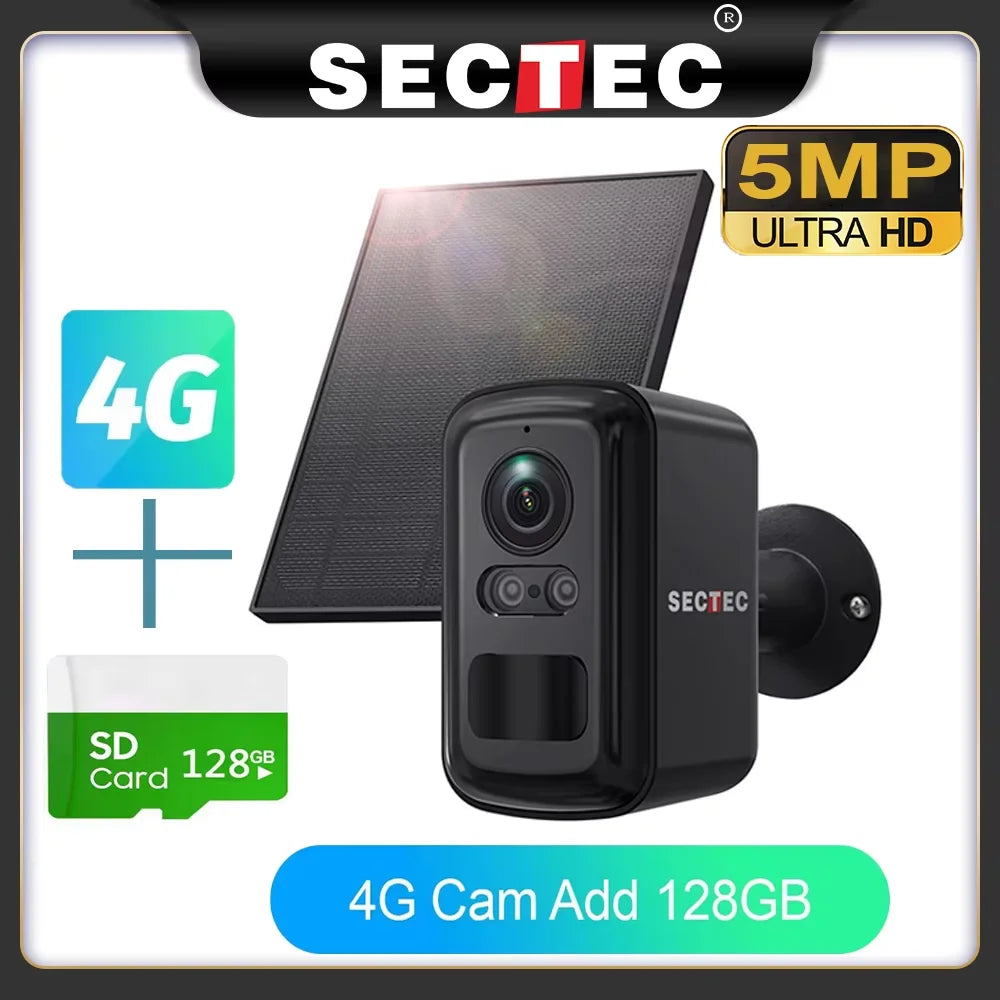 Sectec 5MP Mini Solar 4G Camera Outdoor Surveillance Camouflage Color WiFi Security  Camera PIR Detection Auto Tracking UBox App