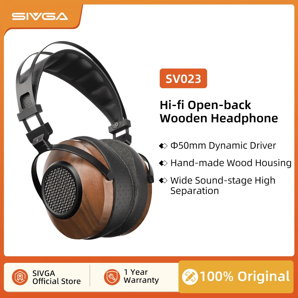 SIVGA SV023 Open Back Headphones | Walnut Wood 50mm Studio Monitor Drivers Tidesmit