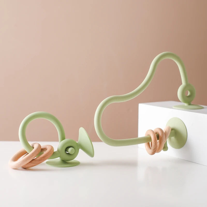Baby Teether Toy Silicone Educational 0 12 Months Toy Montessori Silicone Teething Toys Wooden Ring Silicone Teether Accessories