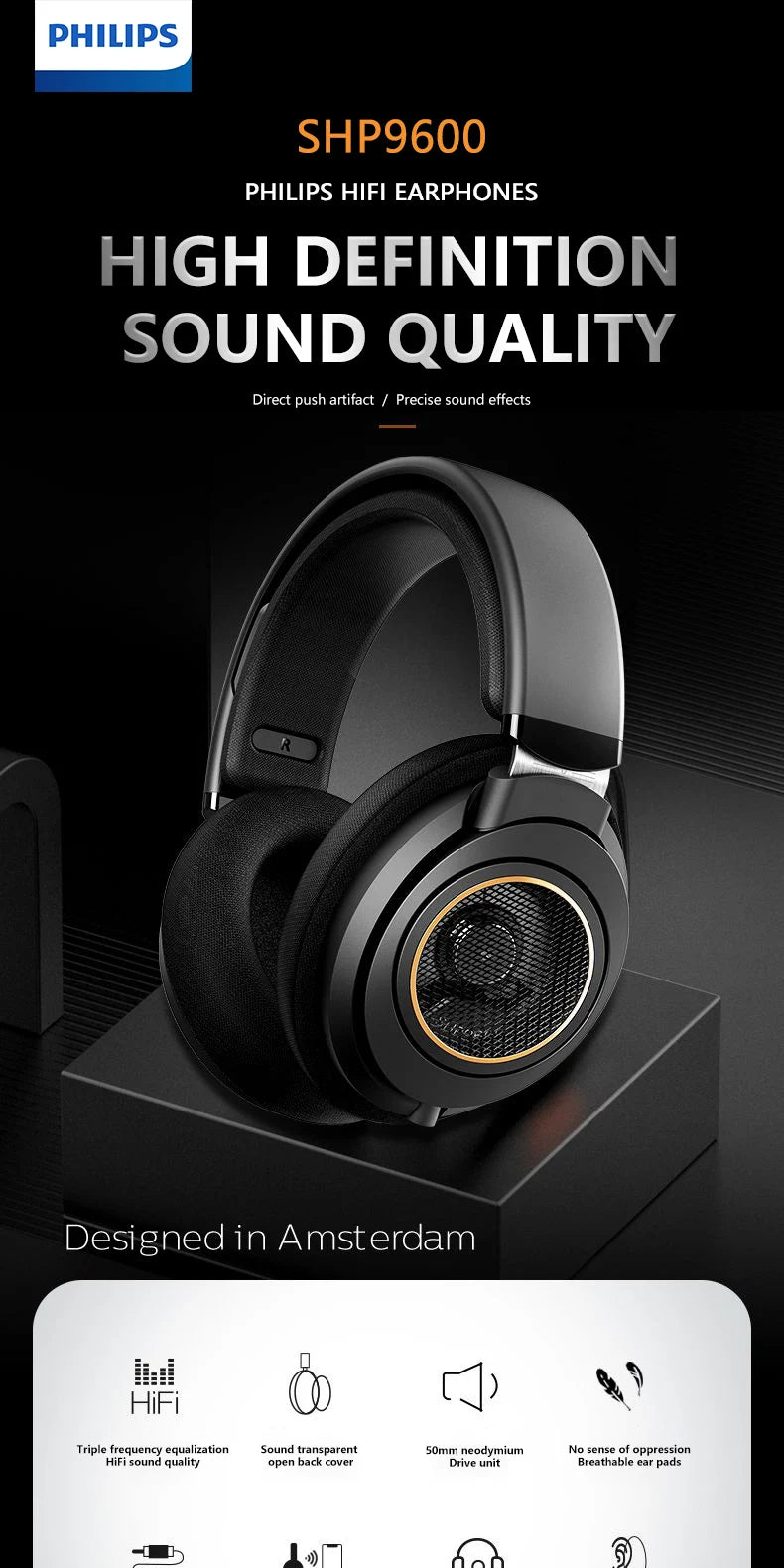 Wired Open-Back Studio Headphones for Professional Monitoring - Black Tidesmit