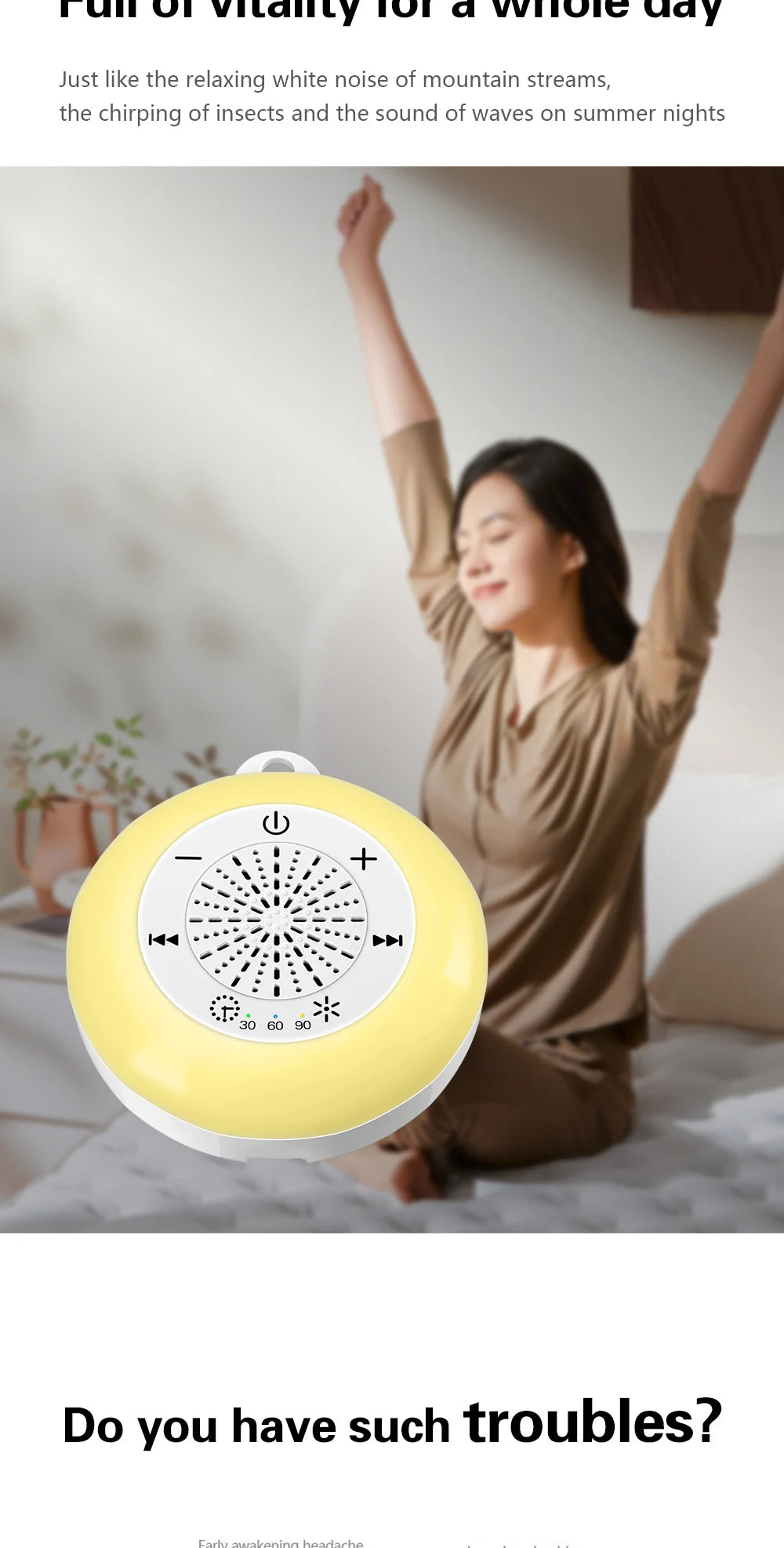 Baby Sleep White Noise Machine USB Rechargeable Timed Shutdown Sleep Machine Baby Sound Player Night Light Timer Noise Player