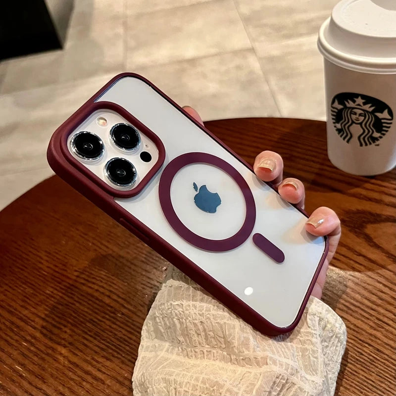 MagSafe Transparent Phone Case for iPhone 16 Pro - Shock-Absorbing Cover Claret Tidesmit