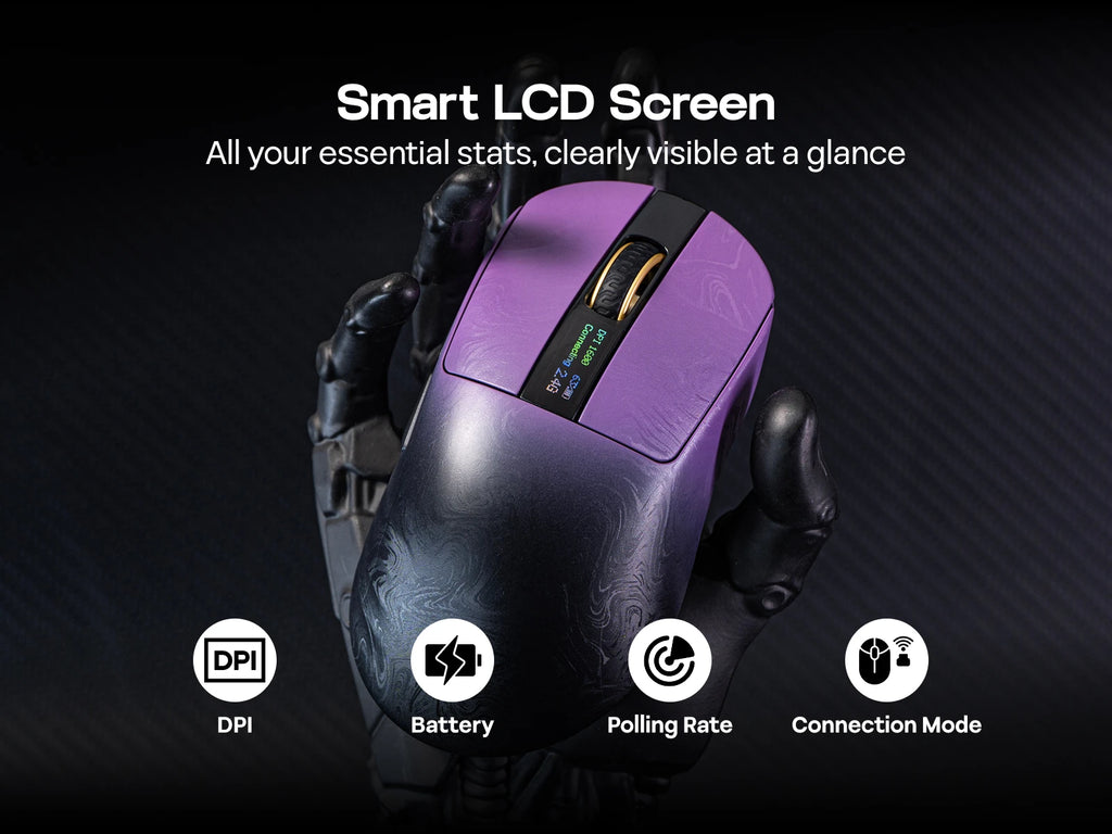 EPOMAKER Carbonis Tri-mode Wireless PAW3950 Sensor Gaming Mouse 8K Polling Rate & 30K DPI Ergonomic Mouse with Digital Display