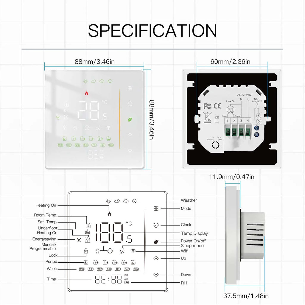 MOES Thermostat WiFi Wireless Room Temperature Controller of Water/Electric Floor Heating Gas Boiler Humidity Tuya Alexa Google