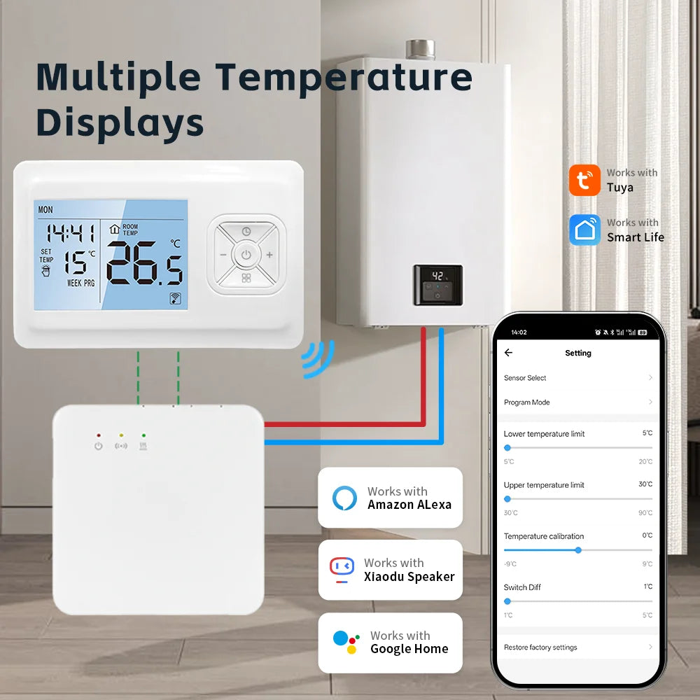 Smart Home Tuya Wifi Thermostat Gas Boiler Wireless Battery Operated Wifi Thermostat Temperature Controller Alexa Home Assistant