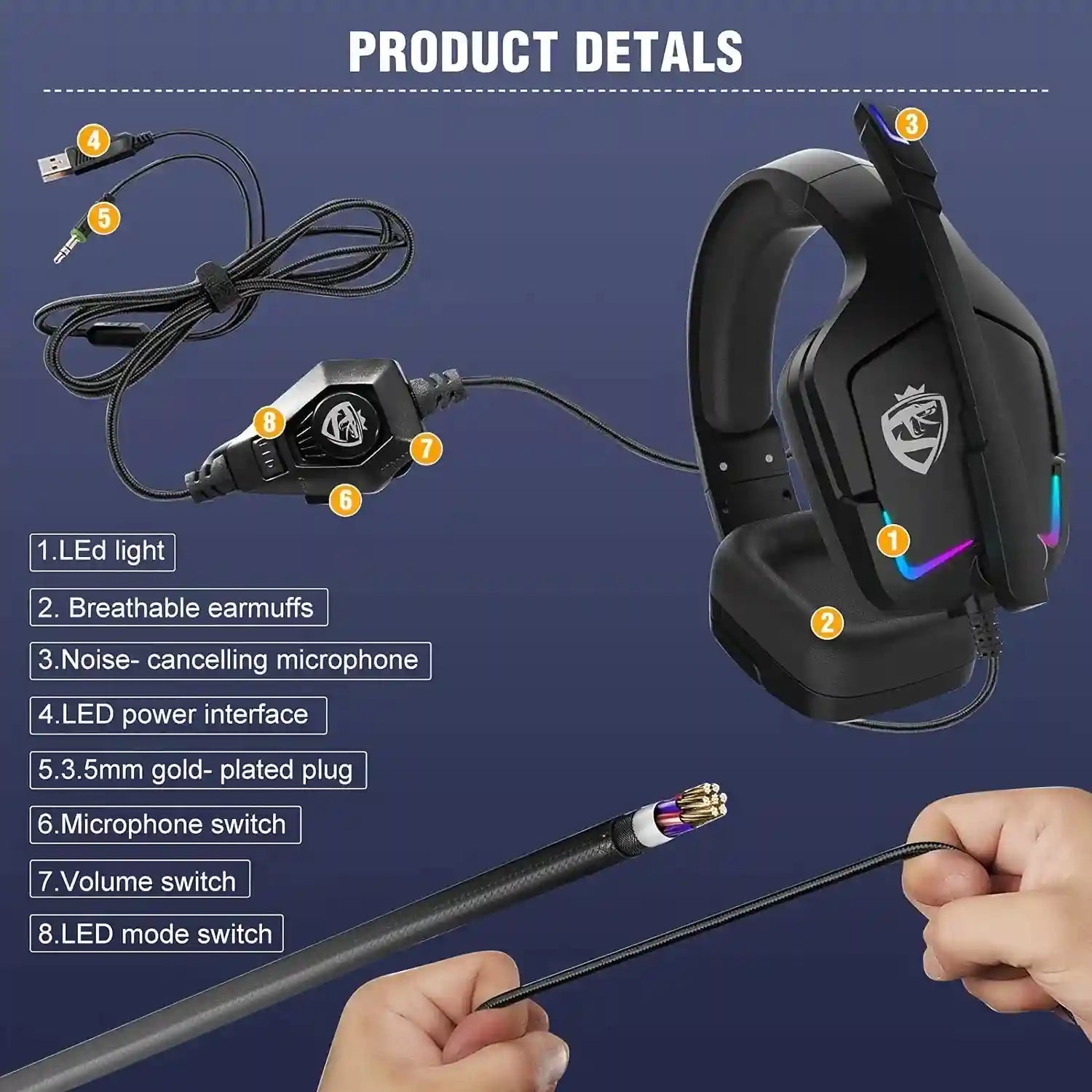 Wired Gaming Headphones with Mic - Surround Sound Over-Ear Black Tidesmit