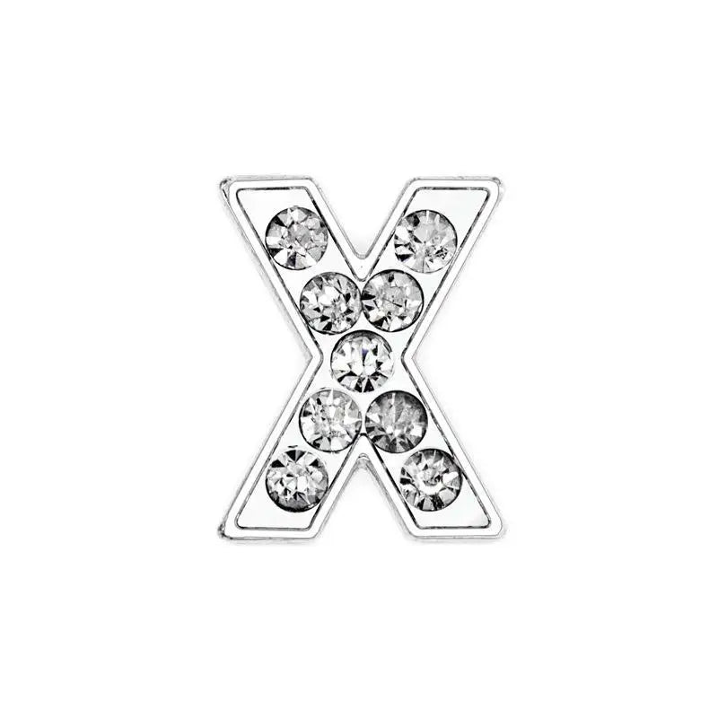 Silver crystal rhinestone letter X slide charm for 8mm DIY pet collars to personalize your dog or cat's accessory.