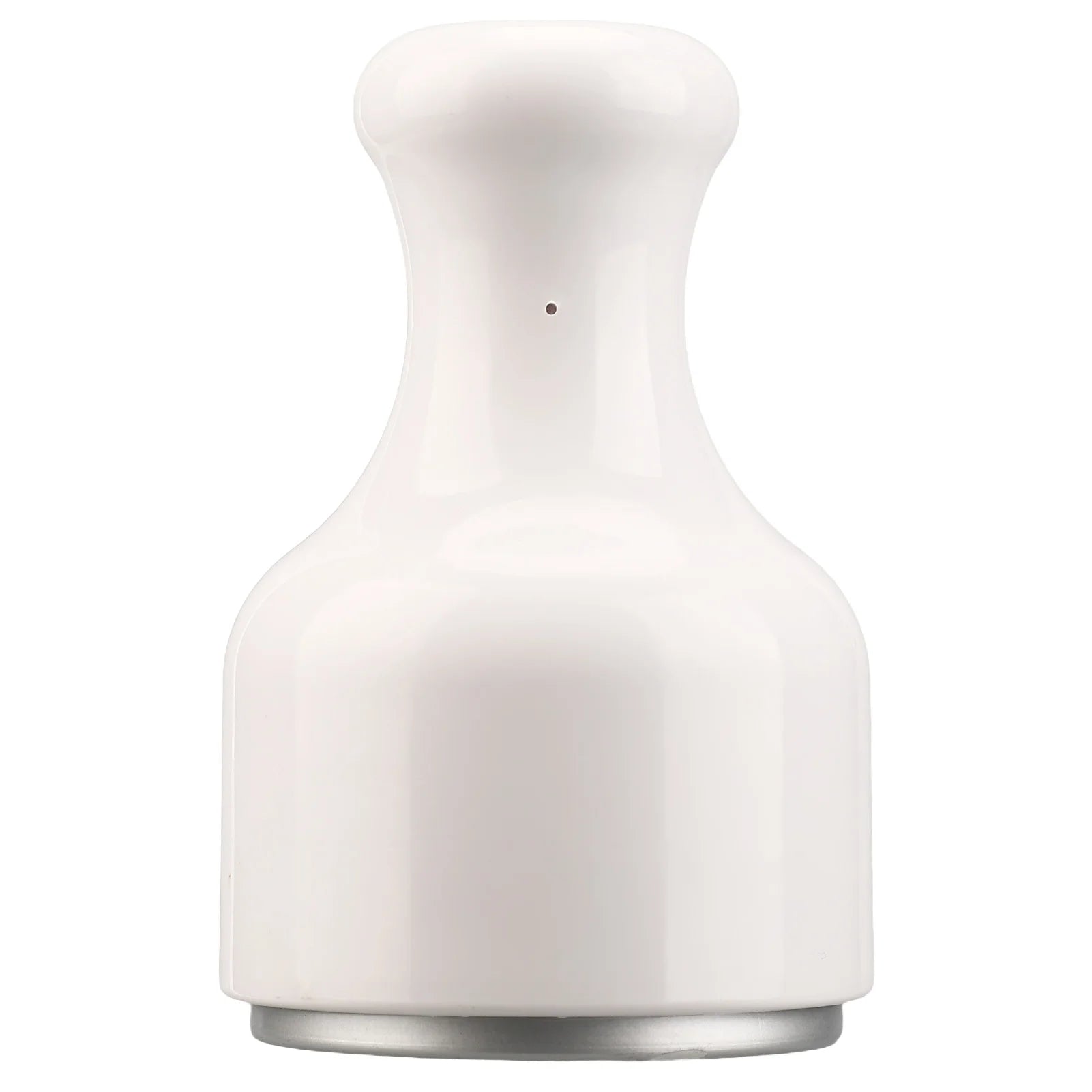 White, hourglass-shaped ice facial roller with a flat, circular metallic base, isolated on a white background.