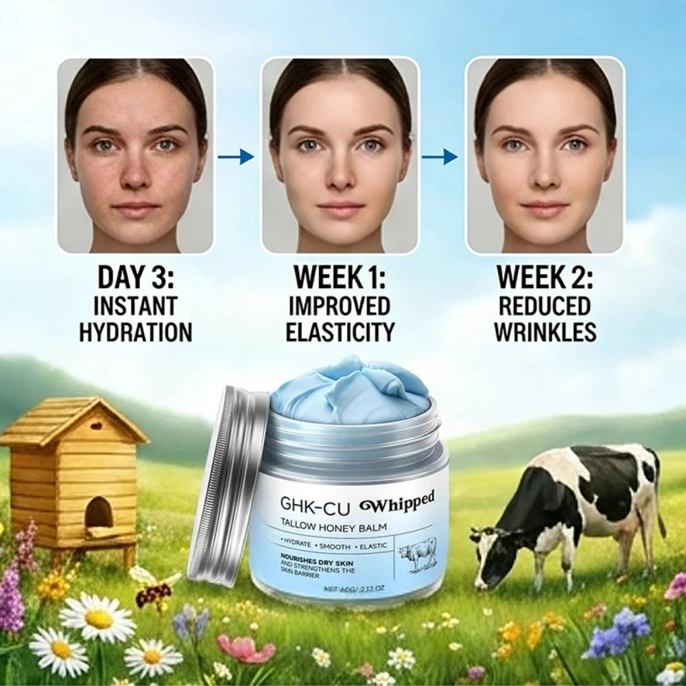 Copper Peptides GHK-Cu Beef Tallow for Skin: Blue Balm Manuka Honey Face and Body Moisturizer for Mature, Dry & Sensitive Skin
