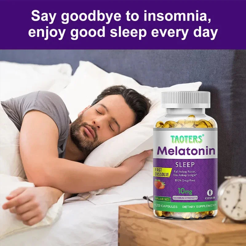 Melatonin capsules 10MG - promotes restful sleep and reduces stress, uninterrupted sleep, antioxidant effect