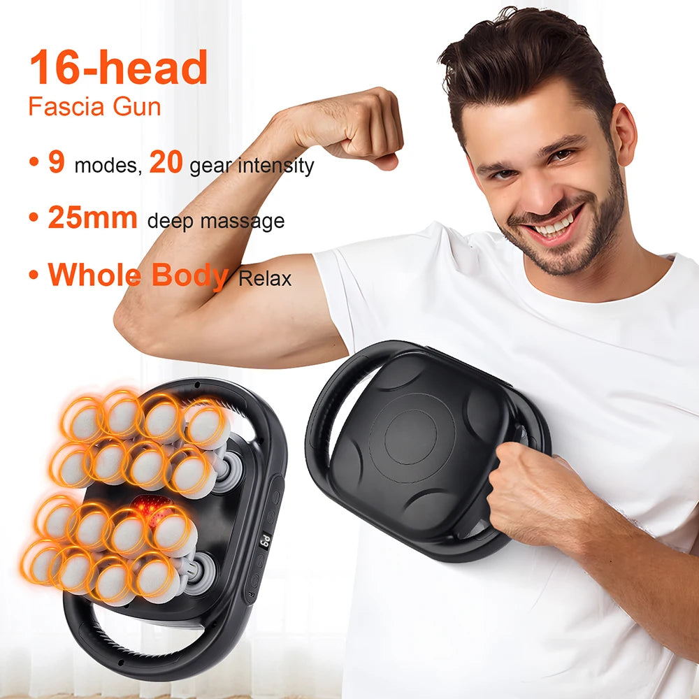 Fascia Massage Gun: 16-Head Electric Deep Tissue Recovery Device Back Massage Instrument Tidesmit