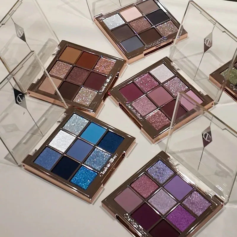 Tidesmit 9 color eyeshadow palette in rose pink featuring pearly matte and glitter finishes for face makeup detail view