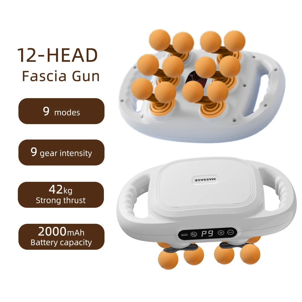 Deep Tissue Massage Gun with 99 Speed Settings and Heat Therapy Back Massage Instrument 12 head 1 Tidesmit