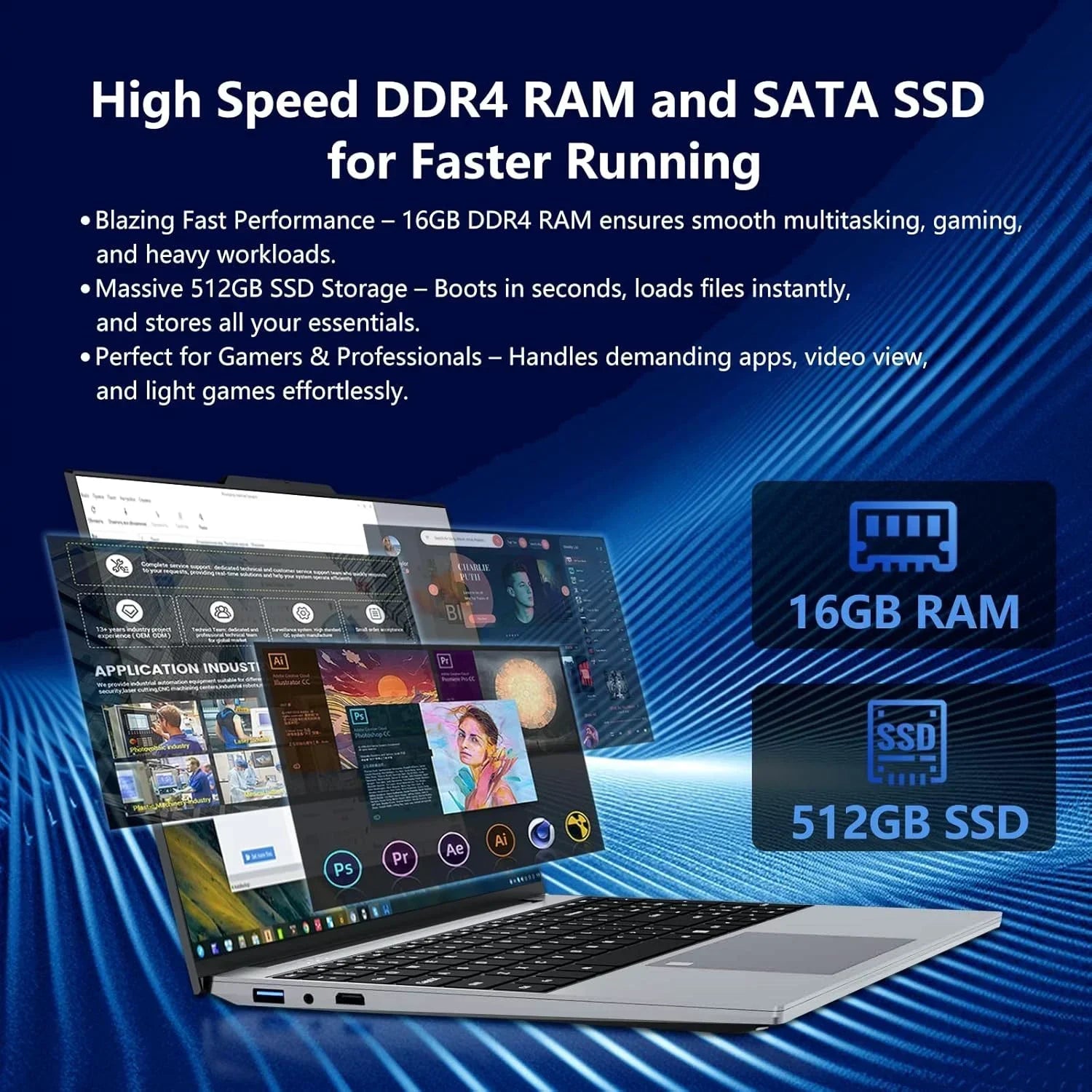 Sleek Original Radiant 15.6'' Laptop Intel N3700 FHD IPS 120Hz,32GB/2TB SSD,5000mAh & Backlit Keyboard