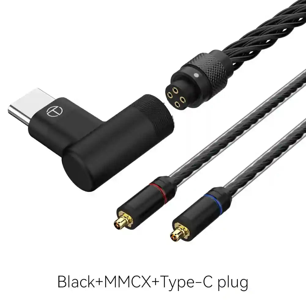 16-Core Silver Plated Replacement Cable for HiFi Headphones Black MMCX Type C Tidesmit