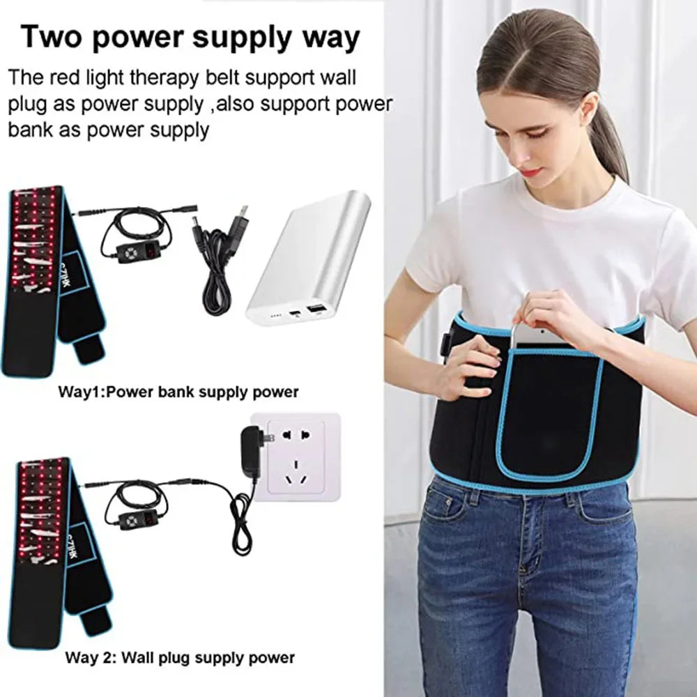 Red ＆Infrared LED Light Therapy Belt 850nm 660nm Back Pain Relief Wrap Burn Fat Wrap Slimming Machine Waist Heat Pad Full Body