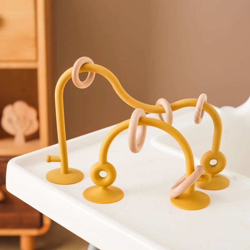 Baby Teether Toy Silicone Educational 0 12 Months Toy Montessori Silicone Teething Toys Wooden Ring Silicone Teether Accessories