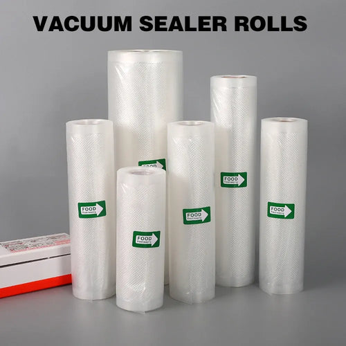 Vacuum sealer bag roll pack with multiple rolls, clear white vacuum storage bags