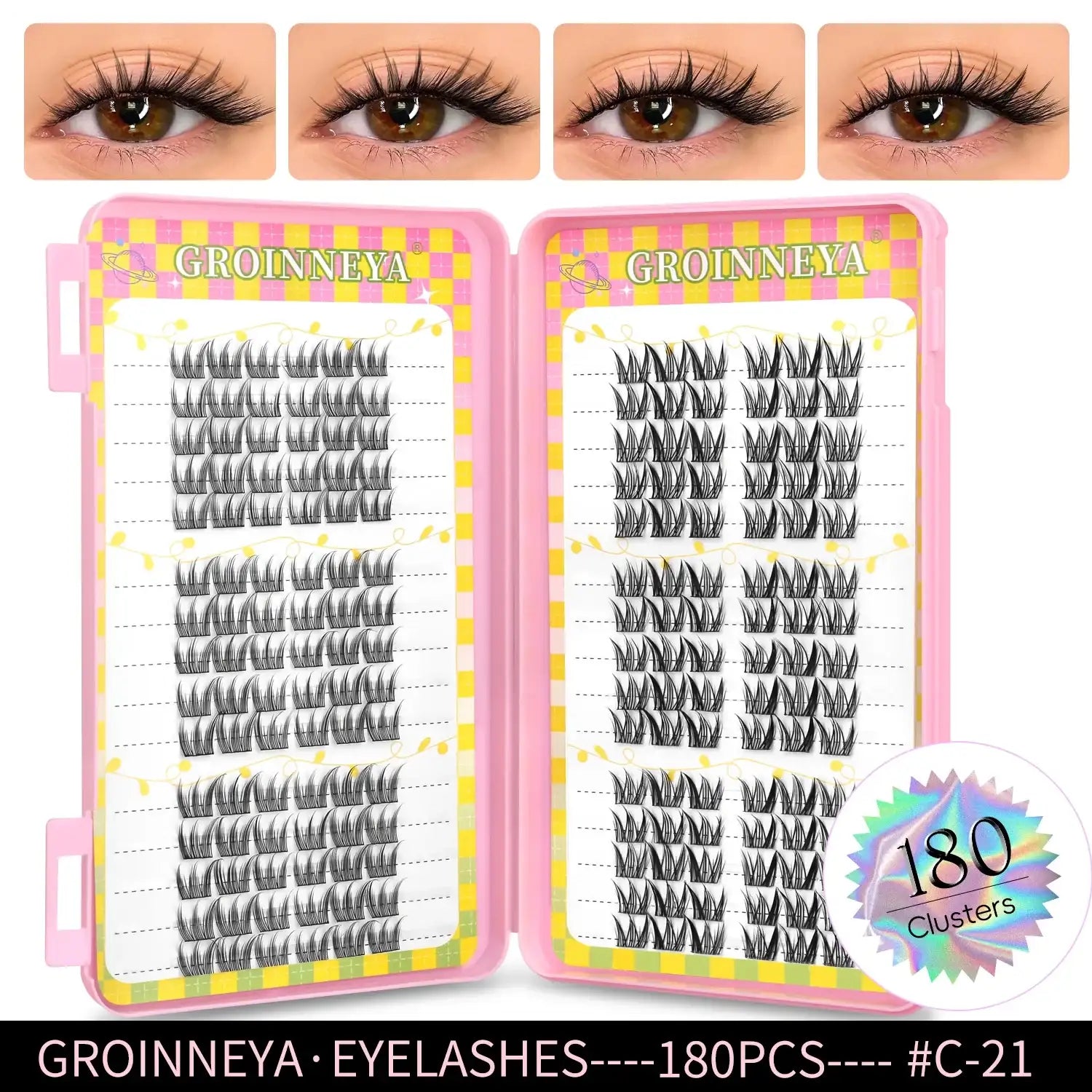 GROINNEYA Eyelashes Clusters 320 pcs Natural Eyelash extension Cluster Lashes Volume Mixed Tray Lashes Cluster Natural