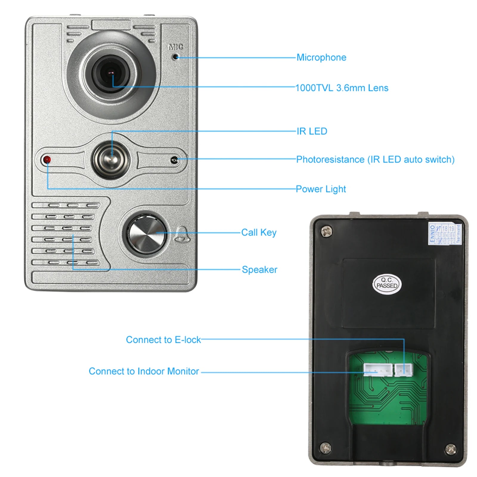 IR-CUT Outdoor Camera 7 inch Wired Video Doorbell Indoor Monitor Visual Intercom Two-way Audio Remote Unlock Video Door Phone