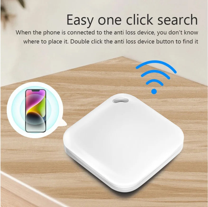 White Bluetooth smart GPS tracker for pets and luggage, compatible with Apple Find My for easy, accurate tracking.