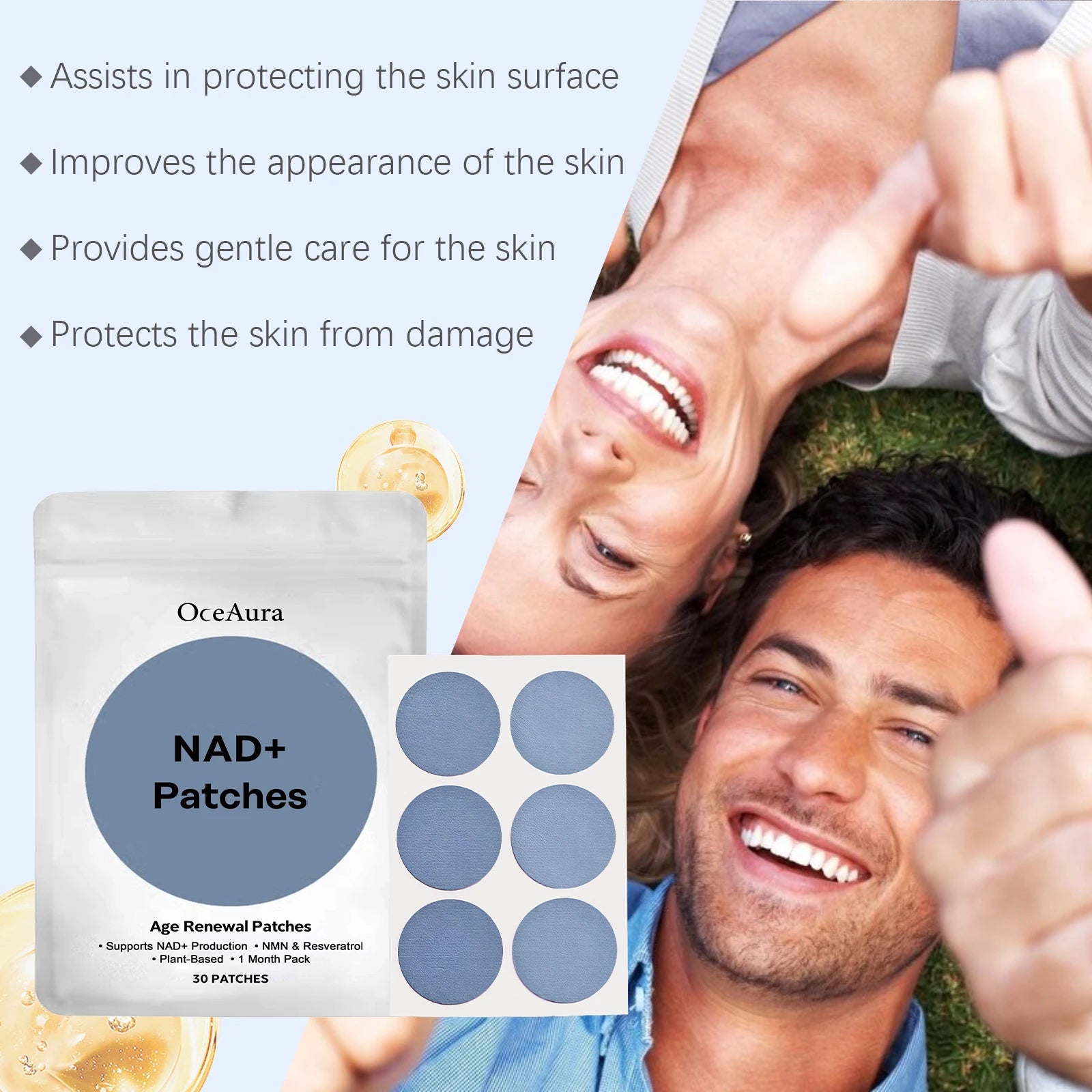 OceAura NAD+ Energy Boost Patches Enhance Focus & Cell Regeneration Immune Support Supplement for Vitality Rejuvenation Patches