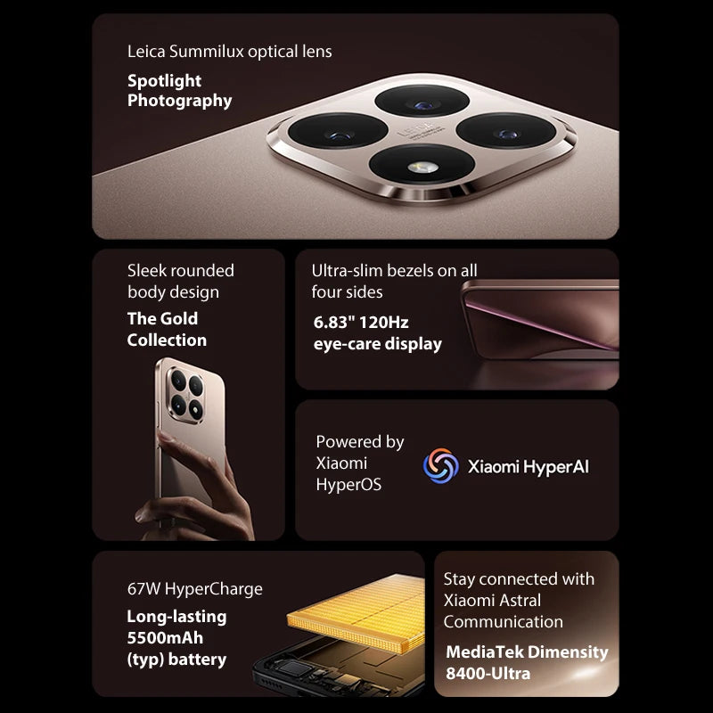 Xiaomi 15T Global Version Smartphone IP68 5500mAh 67W HyperCharge 6.83" 120Hz display MediaTek Dimensity 8400-Ultra 50MP