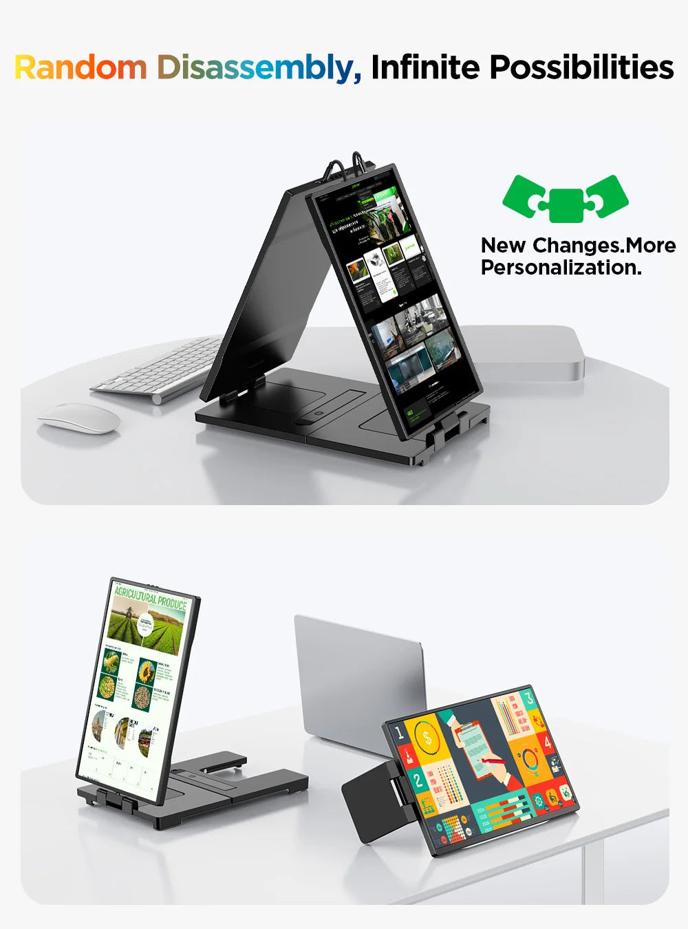 UPERFECT First 2K 14' Tri Screen Laptop Monitor Extender Triple Display 360° Rotatable Attachable Portable Monitor for Laptop