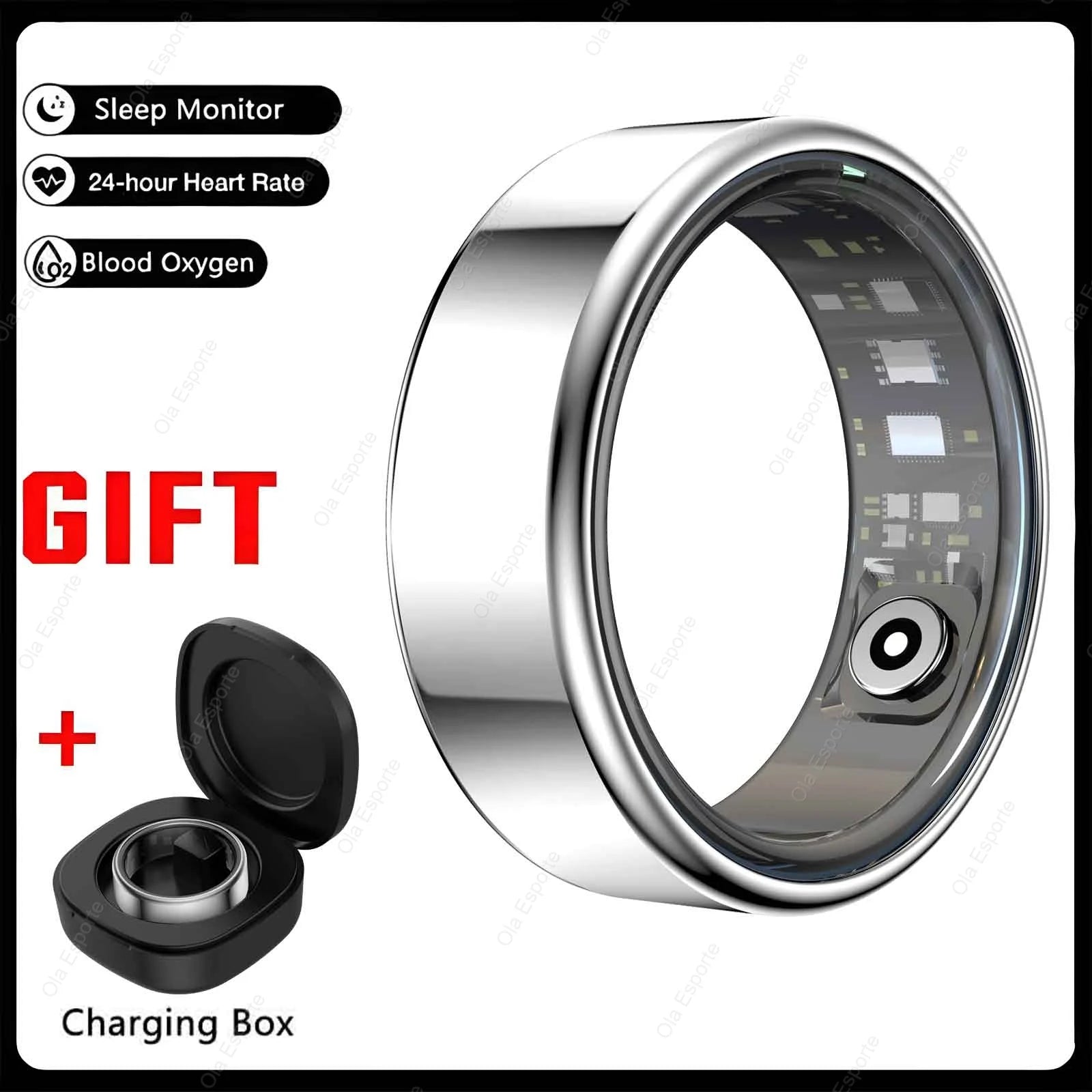 R09 Smart Ring Men Women with Charging Case,Heart Rate Blood Oxygen,Skin Temperature Monitor,5ATM Waterproof For Android iOS