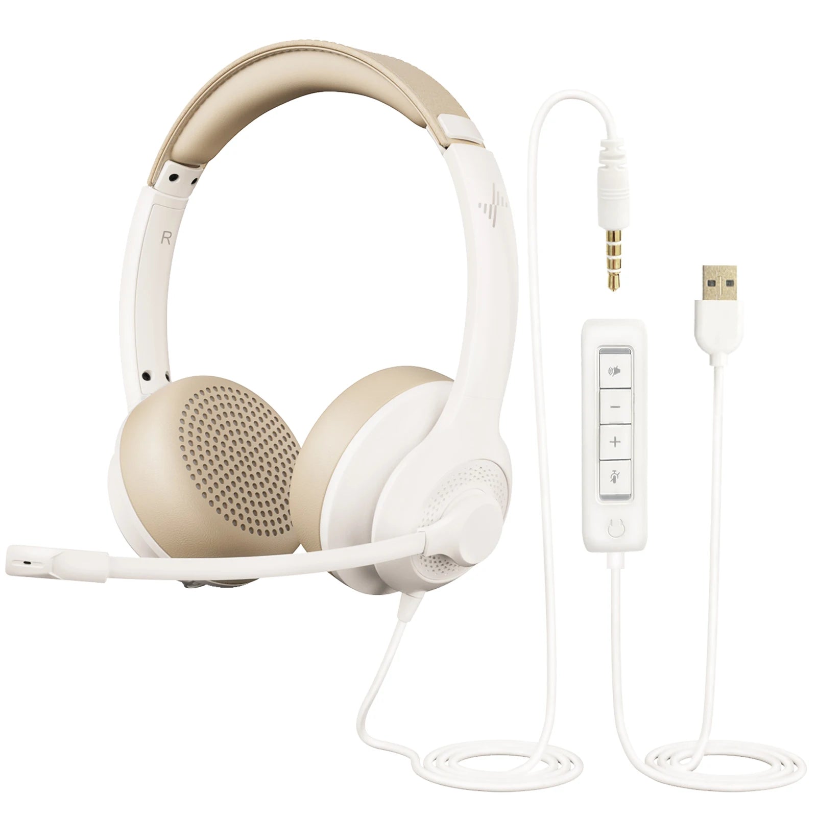 USB PC Headset with Noise Cancelling Mic for Office & Studio Calls WHITE Tidesmit