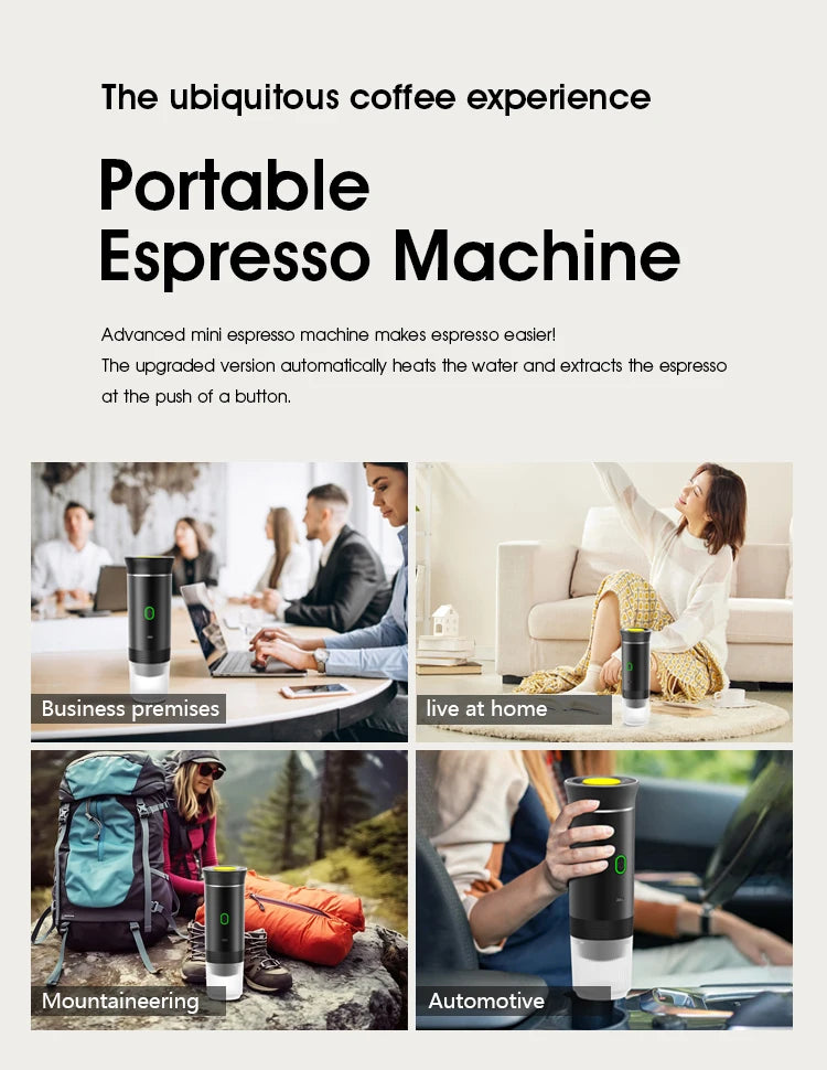 Tidesmit 3-in-1 portable wireless electric espresso maker for car and camping, side angle view of coffee travel device