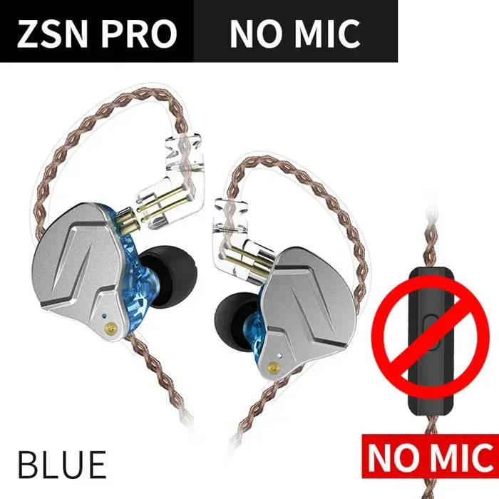 KZ ZSN Pro Hybrid In-Ear Monitors with Dynamic Bass by Tidesmit ZSNPro Blue No Mic Tidesmit