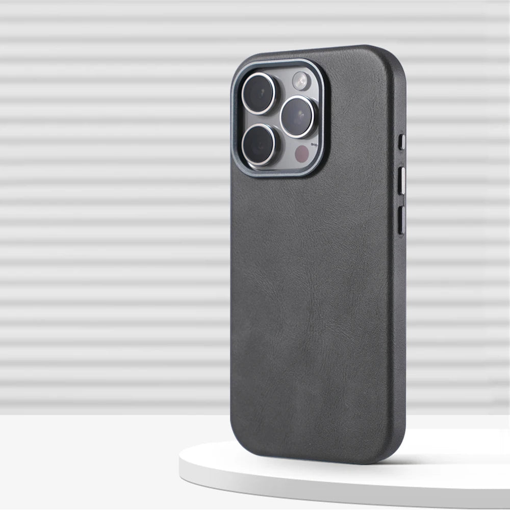 Magnetic Leather Case for iPhone 17 Pro Max with Alloy Lens Protection SW CX Gray Tidesmit