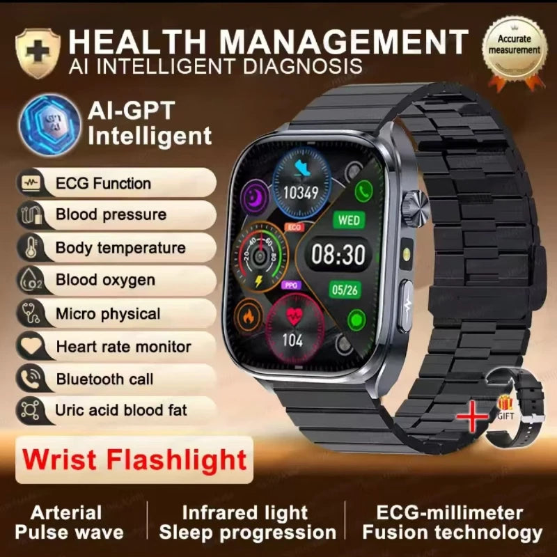 2026 New Accurate ECG Smart Watch Heart Health Analysis Blood analysis Blood Lipid Blood Pressure BT call Smart Watches For Men